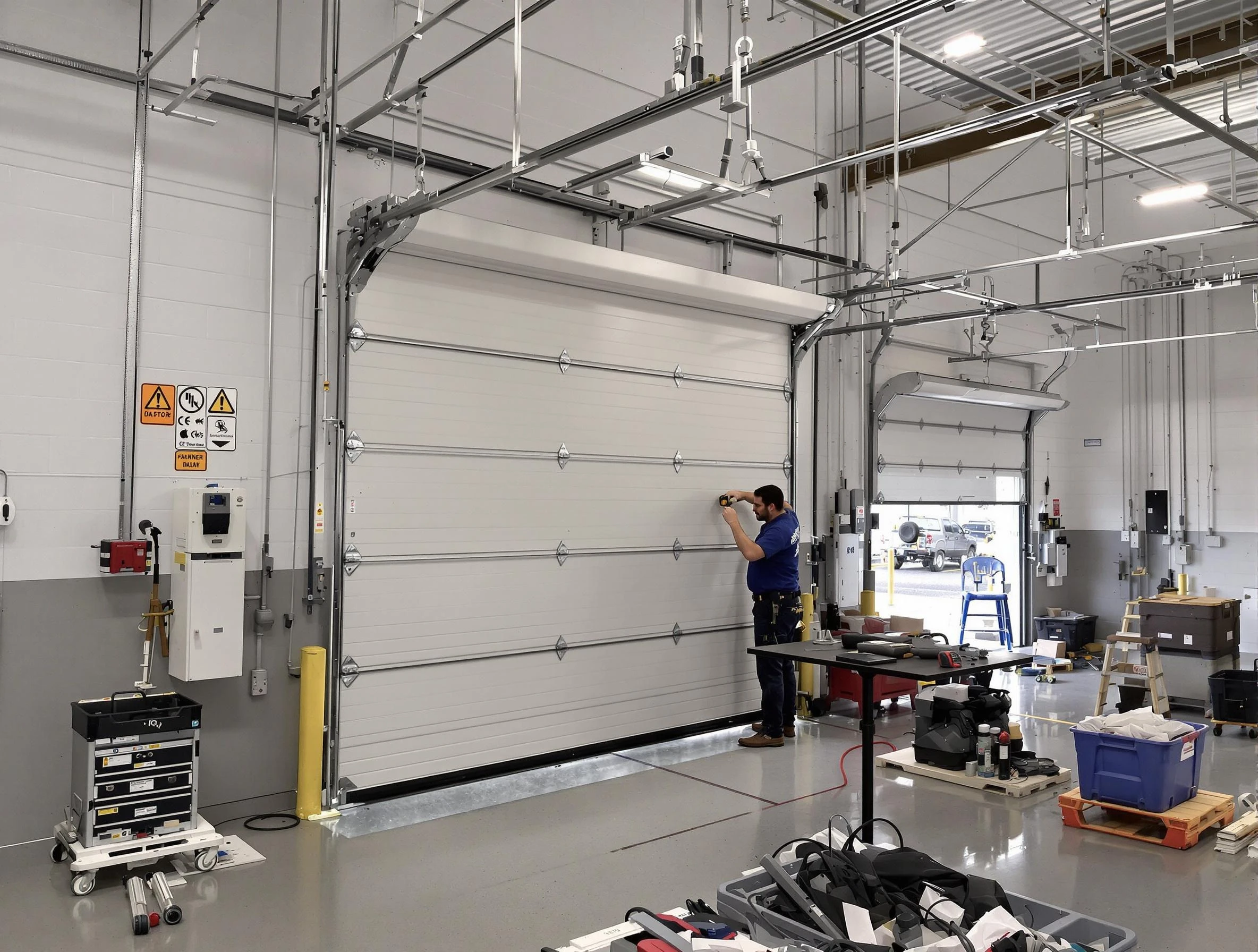 Commercial garage door repair being performed by Roswell Garage Door Repair expert in Roswell