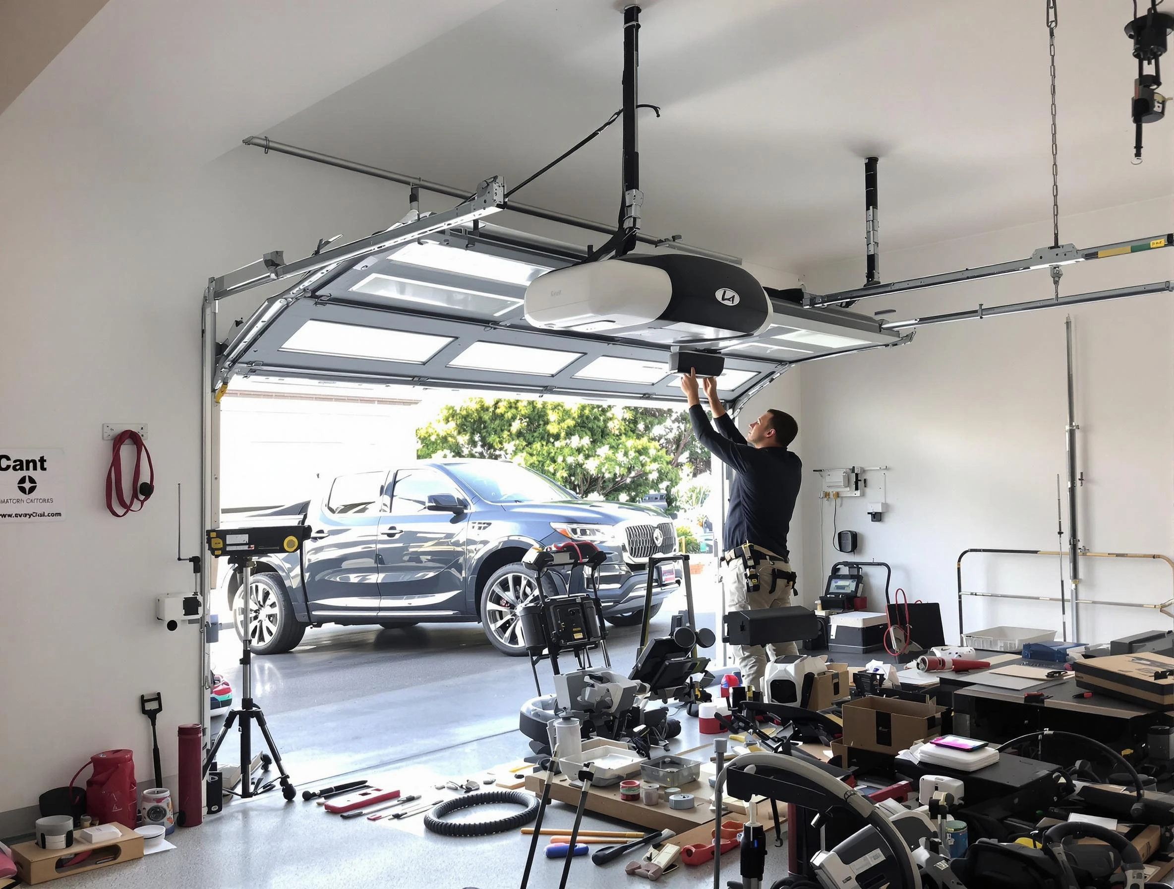Roswell Garage Door Repair specialist installing smart garage door opener system in Roswell home