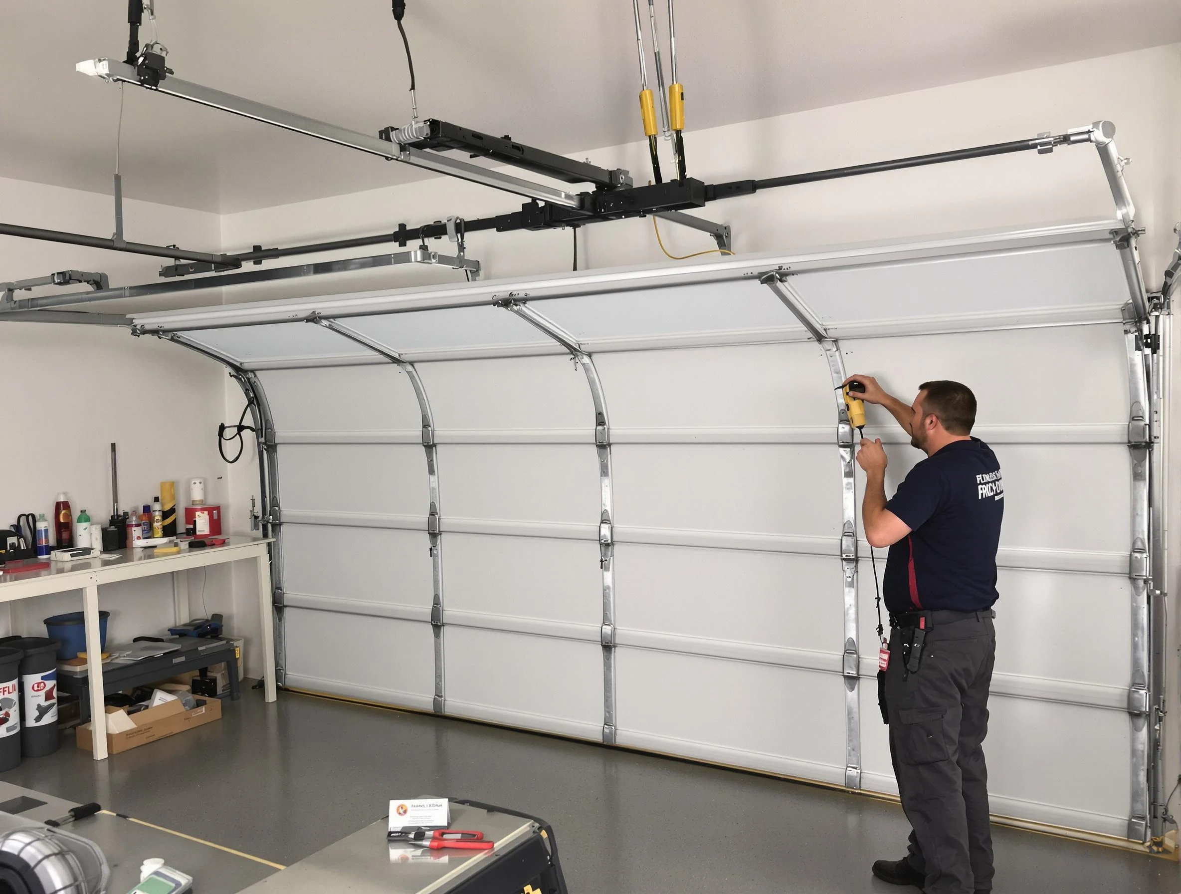 Roswell Garage Door Repair certified technician performing overhead door system repair in Roswell