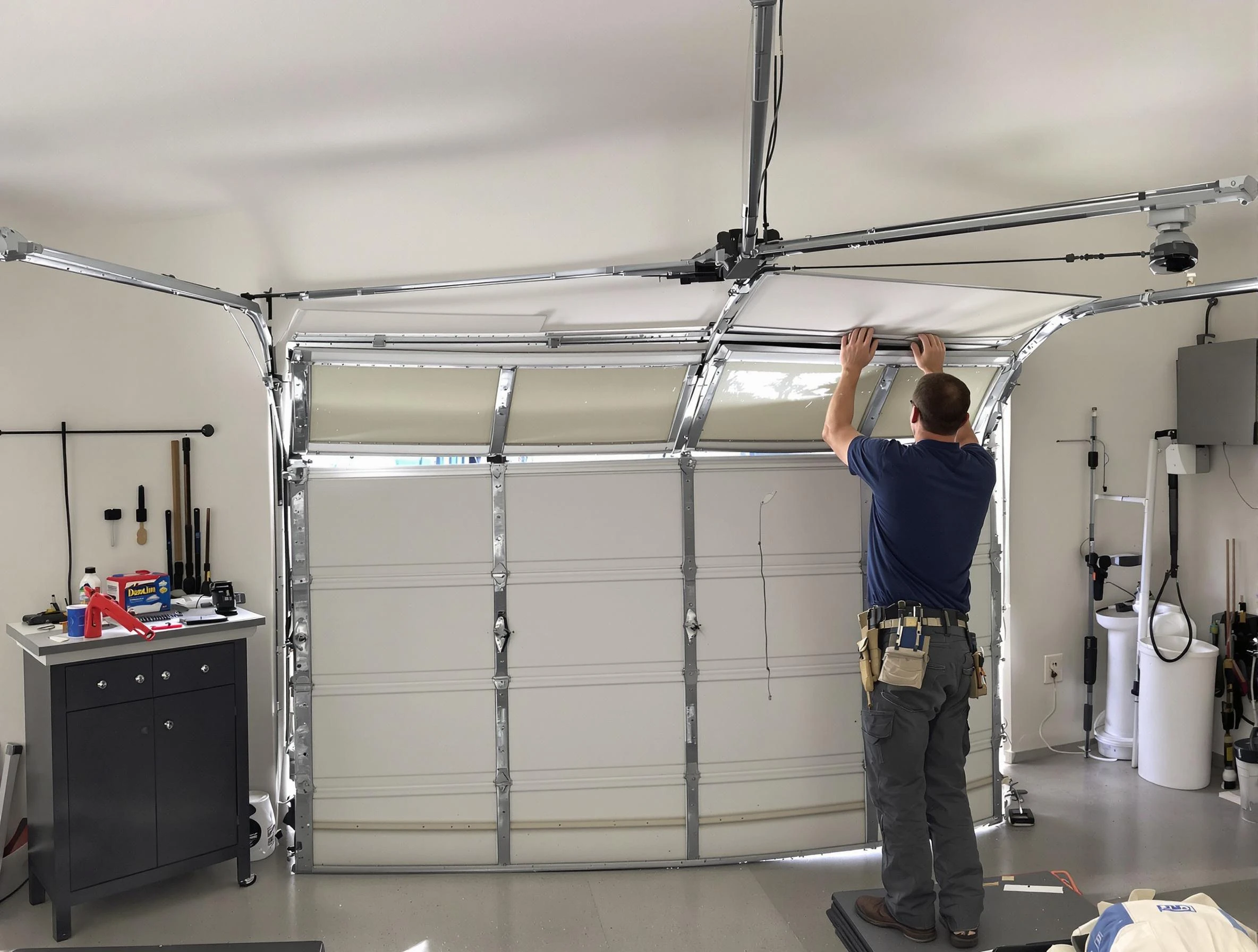 Roswell Garage Door Repair specialist performing precise section replacement on Roswell garage door